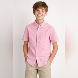 Ralph Lauren Boys Button-Down Shirt Pink M Preppy Classic Thick Cotton Timeles